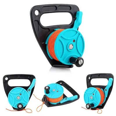 Produktbild von Tauchspule 150ft mit Daumenstopp, PC+Nylon, blau – Leinenrolle & Fingerspule für Höhlentauchen, Kajak & Speerfischen