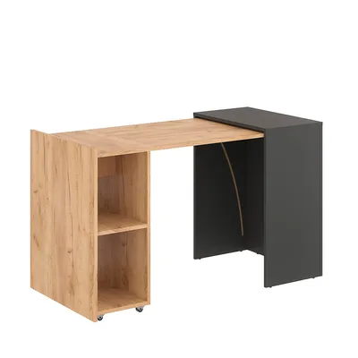 Produktbild von KOMTO Schreibtisch mit Stauraum Anthrazit+Honig Eiche – PC Tisch mit 2 Regalen, Computertisch, Bürotisch für kleine Räume FOLDY 128x60x75
