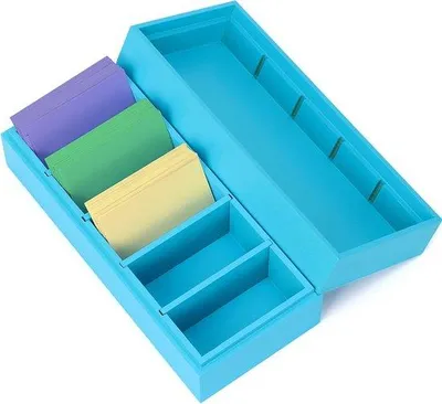 Image de Boîte de rangement en bois - Organiseur de bureau - Bleu - 21,7 x 9,5 x 7 cm