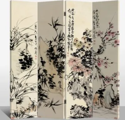 Zdjęcie produktu dla Fine Asianliving Screen Room Divider Spanish Wall Partition Room Divider Room Divider Privacy Screen Japanese Oriental Chinese L160xH180cm Printed Canvas Double Sided Asian