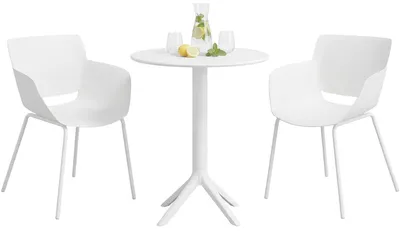 Produktbild von CLP Gartenmöbel-Set Siora mit 2 Bistrostühlen und rundem Esstisch 60 cm weiß