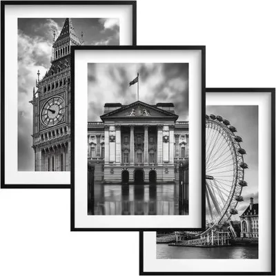 Immagine prodotto di Poster Set di immagini da parete bianco nero con cornice per il soggiorno ufficio Londra