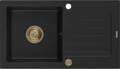 Produktbild von Mexen Pablo Granitspüle mit einem Becken und einer Abtropffläche 752 x 436 mm, Schwarz, Siphon Gold - 6510751010-77-G