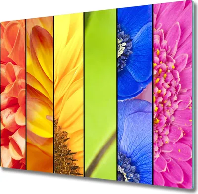 Produktbild von Glas Herdabdeckplatte 60x52 cm Spritzschutz Glasabdeckplatte Schneidebrett Bunte Blumen