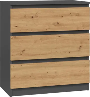 Immagine prodotto di VBChome Comò con 3 cassetti 70 x 40 x 77 cm Rovere Artisan - Antracite Comò senza maniglie Armadio multiuso per corridoio Camera da letto Soggiorno Camera dei bambini Moderno Rovere Artisan - Antracite