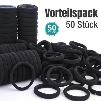 Produktbild von 50er Set Haargummis Schwarz 4cm Elastisch Stoff Haarschonend