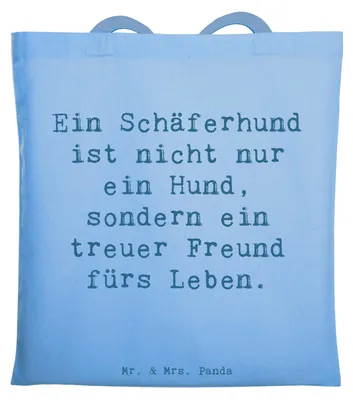 Produktbild von Mr. & Mrs. Panda Schultasche Spruch Schäferhund Freund - Sky Blue - Geschenk, Hunderassen Eigenschaften, loyaler Hund, Schutzinstinkt, Pflege, Jutebeutel, Einkaufstüte