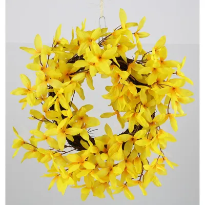 Produktbild von Forsythienkranz gelb Ø 33 cm – frühlingshafter Blütenkranz für Tür, Wand & Fenster, ideale Oster- und Frühlingsdeko