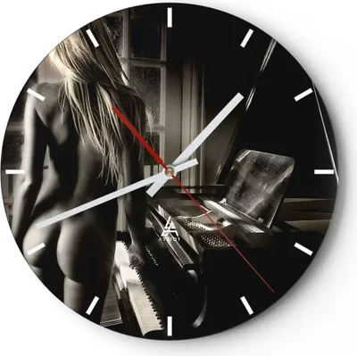 Produktbild von Wanduhr - Rund - Glasuhr - Frau Nackt Geheimnis - 40x40cm - Schleichendes Uhrwerk - Lautlos - zum Aufhängen bereit - Dekoration Modern - Wanddekoration aus Glas - C3AR40x40-0114
