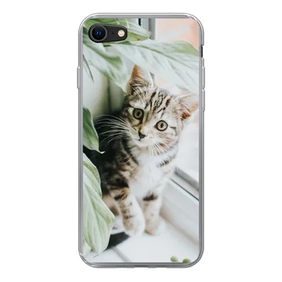 Produktbild von MuchoWow® Handyhülle Schutzhülle Hülle für iPhone 7 Katze - Kätzchen - Pflanzen Silikon Softcase Handy Hülle - Kartenhalter