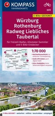 Immagine prodotto di Carta ciclistica KOMPASS 3372 Würzburg, Rothenburg, Liebliches Taubertal Itinerario ciclabile 1:70.000