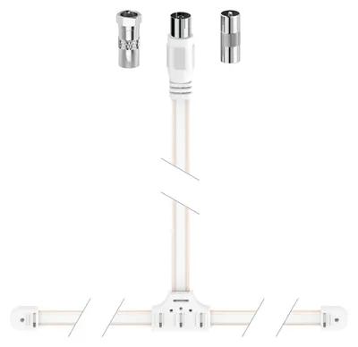 A white DAB+/FM antenna with connectors.