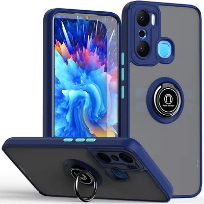 Obrázek produktu pro Pouzdro pro Infinix Hot 20 Play matné průsvitné TPU pouzdro s prstencovým držákem a stojánkem Tmavě modrá