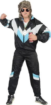 Produktbild von 80er Jahre Trainingsanzug Kostüm für Herren - schwarz weiss babyblau, Größe:L