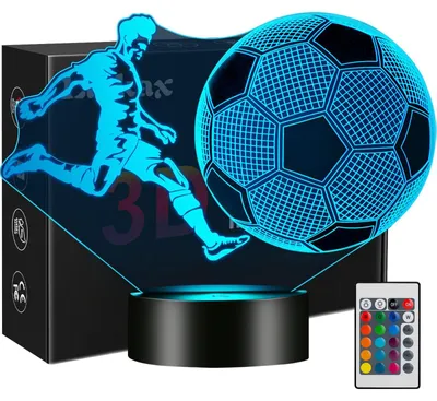 Obrázok produktu pre 3D nočná lampička s motívom futbalu, optická ilúzia, 16 farieb, dekorácia do detskej izby