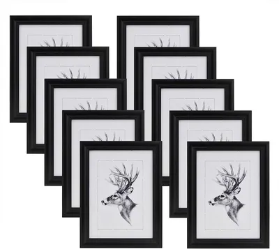 Produktbild von 10-teiliges Fotorahmen-Set aus Holz mit Glas A4 | Schwarz | 21x29,7 cm