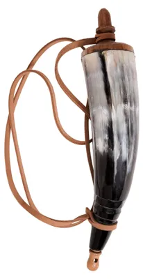 Produktbild von Pulverhorn mit Trageriemen und Holzdeckel ca. 25cm