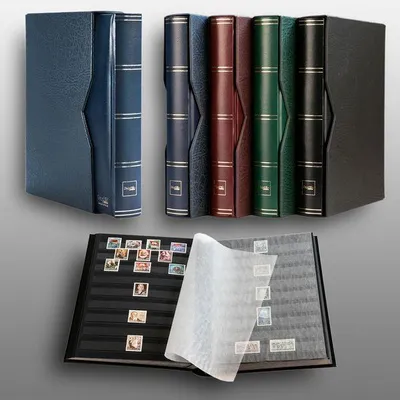 Produktbild von Prophila Collection 60 Schwarze Seiten Briefmarkenalbum wattiert mit Kassette blau