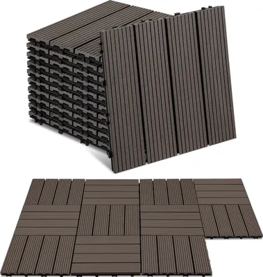 Immagine prodotto di Clanmacy 30x30cm WPC piastrella per patio, 2mq balcone piastrella click piastrella, marrone scuro, 22 pezzi