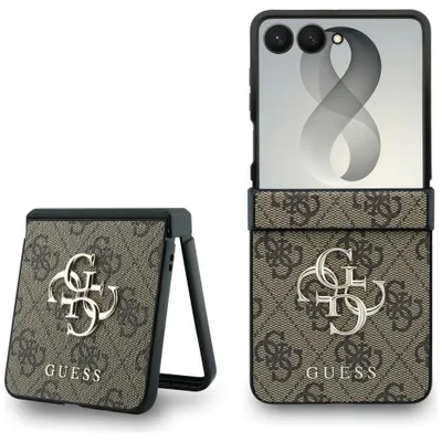 Immagine prodotto di Custodia Guess per Galaxy Z Flip 8, in ecopelle marrone, con grande logo dorato