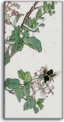 Produktbild von Wandkunst Leinwand Bild Uhr 30x60 Malerei Asiatische Blüten Blätter Insekten - weiße Hände