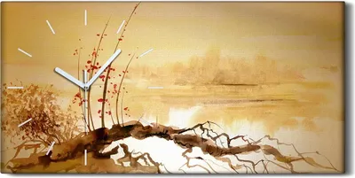Produktbild von Wanduhr Uhr Wandbild Leinwand 60x30 Malerei Abstrakte Aquarell Zweig Kunst - weiße Hände