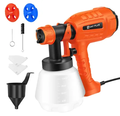 Produktbild von HVLP Farbsprühgerät 800W - Hand-Farbspritzpistole - 3 Düsen - 3 Sprühbilder - 1000 ml Behälter - Für Möbel und Metall - Orange