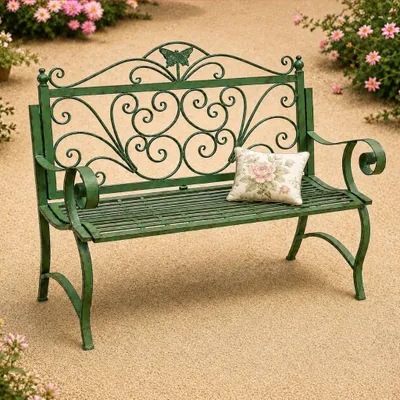 Zdjęcie produktu dla DanDiBo ławka ogrodowa metalowa odporna na warunki atmosferyczne patyna zielona 120 cm ławka 2-osobowa 96021 ławka parkowa żelazny ogród