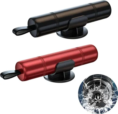 Produktbild von 2 Stück Notfall Nothammer Auto mit 2 Halterung - 2-in-1 Notfallhammer Auto mit Gurtschneider für Sicherheit, Auto Sicherheitshammer, Rot und Schwarz
