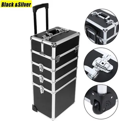 Produktbild von Famanu Make Up Trolley - 4-in-1 mit Rollen - Schwarz und Silber