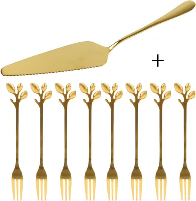 Produktbild von OTIX Kuchenschaufel mit Kuchengabeln Gold 8x Dessertgabeln Edelstahl
