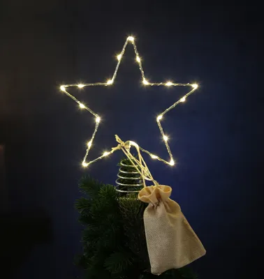 LED Weihnachtsbaumspitze Stern - 20 warmweiße LED - Batterie - Timer - H: 27cm - silber