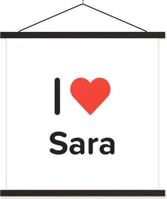 Produktbild von MuchoWow® Textilposter Ich liebe - Sara - Mädchen 120x120 cm mit schwarzem Rahmen - Aufhängungsset