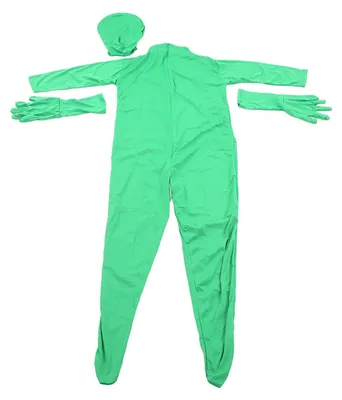 Immagine prodotto di Tuta intera verde – Copertura totale – Ideale per effetti croma – Adatta a persone alte tra 160 e 180 cm – Invisibile durante la post-produzione – Morbida e senza pieghe – Tuta verde