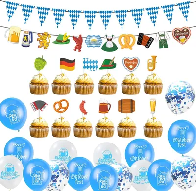 Produktbild von Dekorationsset, 1 Drachtblume, 16 Ballons, 12 Cupcake-Dekorationen, für Festdeko