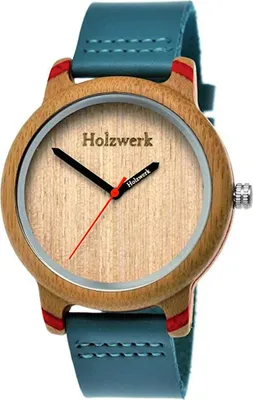Produktbild von Holzwerk ELSTRA Damen Holz Uhr mit Leder Armband in türkis blau & beige