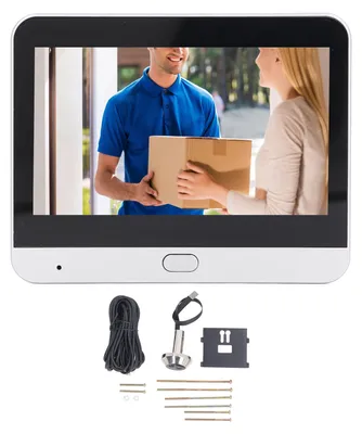 Image de Caméra de visiophone vidéo intelligente, écran de 4,3 pouces, résolution 1080P, communication bidirectionnelle sans fil, détection de mouvement PIR, caméra WiFi rechargeable