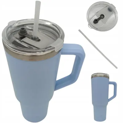 Produktbild von Isolierbecher mit Strohhalm und Griff, 1.1L für Kaffee & Tee