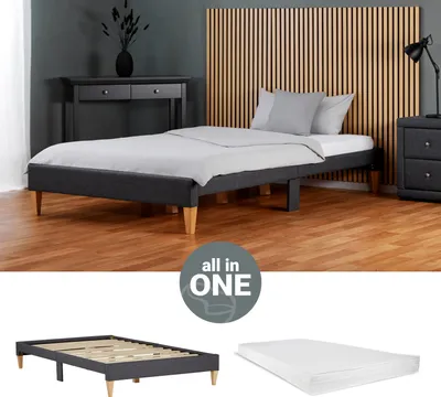 Produktbild von Homestyle4u 2631, Polsterbett 140x200 cm Grau Doppelbett Futonbett Bett Bettgestell Matratze Lattenrost
