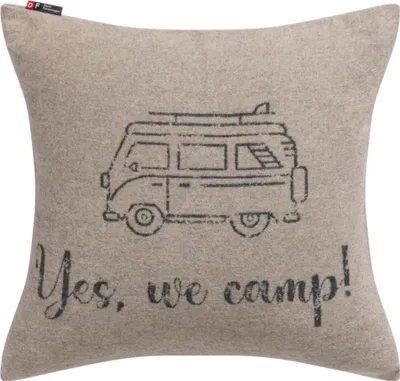 Produktbild von David Fussenegger Kissenhülle Silvretta 'Yes, we camp' 50 x 50 cm Rauch - Beige