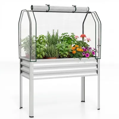 Produktbild von COSTWAY 3 in 1 Hochbeet mit PE-Abdeckung&rollbarer Tür, erhöhtes Gartenbeet aus verzinktem Metall, Gewächshaus, Pflanzbeet 112x55x152 cm Silber