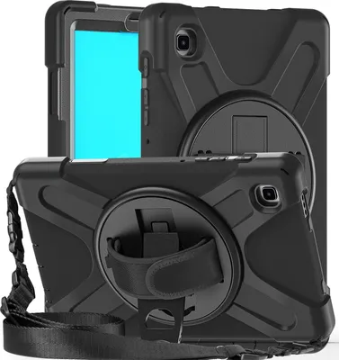 Produktbild von Mobigear SureGrip XGuard Tablet-Hülle für Samsung Galaxy Tab A7 Lite, Kunststoff, Silikon, Rückseite mit Schultergurt und Ständer - Schwarz