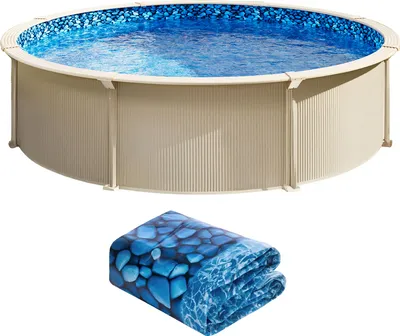 Image de SucceBuy bâche de piscine ronde, 5,5 m, style chevauchement, adaptée à une hauteur de paroi de 137,2 cm