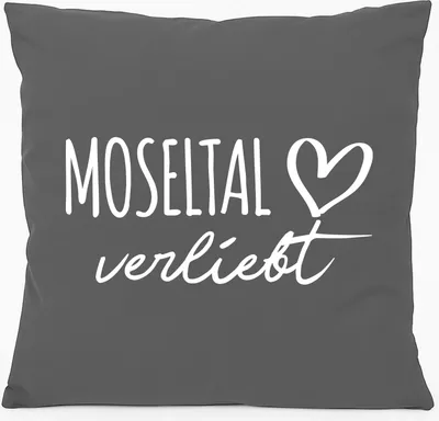 Produktbild von Huuraa Kissen Moseltal verliebt 40x40cm mit Füllung Steel Grey Baumwolle Dekokissen Geschenkidee