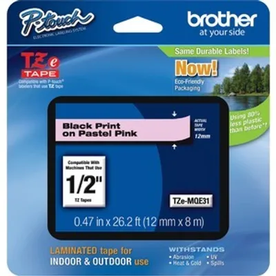 Produktbild von Brother TZEMQE31, Schwarz auf Rosa, Etikettenrolle, TZe, Grau, Wärmeübertragung, China
