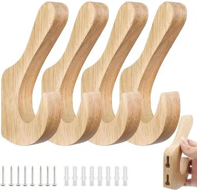 Immagine prodotto di Gancio da parete in rovere con doppio gancio - resistente ed elegante - 1 pezzo