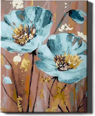 Produktbild von Oh Art! – Malen nach Zahlen Set – 40x50cm, mit Holzrahmen und Pinseln "Blumen und Gold" DIY – Goldfarben