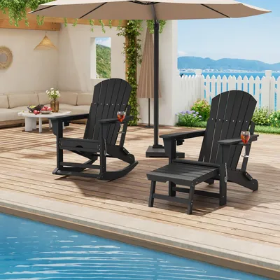 Immagine prodotto di Sedia a dondolo pieghevole 2-in-1 in HDPE, poltrona da relax Adirondack con portabicchieri
