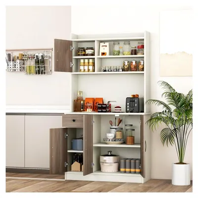 Produktbild von 180 cm Küchenschrank, Küchenbuffet mit Arbeitsplatte, Hochschrank für die Küche, Vitrinenschrank mit 4 verstellbaren Regalen, Vorratsschrank