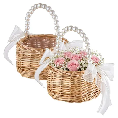 Produktbild von Set aus 2 Rattan Blumen Körben mit Perlengriff